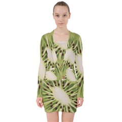 Kiwi Fruit Fresh Green Tasty Food V-neck Bodycon Long Sleeve Dress by Simbadda