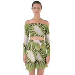 Kiwi Fruit Fresh Green Tasty Food Off Shoulder Top With Skirt Set by Simbadda