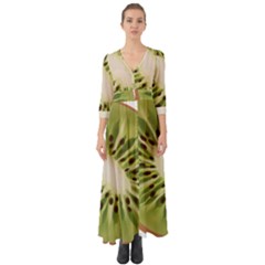 Kiwi Fruit Fresh Green Tasty Food Button Up Boho Maxi Dress by Simbadda