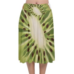 Kiwi Fruit Fresh Green Tasty Food Velvet Flared Midi Skirt by Simbadda