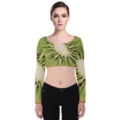 Kiwi Fruit Fresh Green Tasty Food Velvet Long Sleeve Crop Top by Simbadda