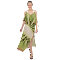 Kiwi Fruit Fresh Green Tasty Food Maxi Chiffon Cover Up Dress by Simbadda