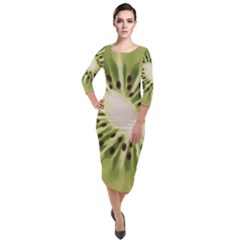 Kiwi Fruit Fresh Green Tasty Food Quarter Sleeve Midi Velour Bodycon Dress by Simbadda