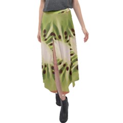 Kiwi Fruit Fresh Green Tasty Food Velour Split Maxi Skirt by Simbadda