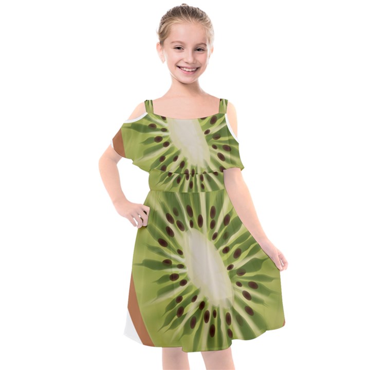 Kiwi Fruit Fresh Green Tasty Food Kids  Cut Out Shoulders Chiffon Dress