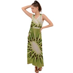 Kiwi Fruit Fresh Green Tasty Food V-neck Chiffon Maxi Dress