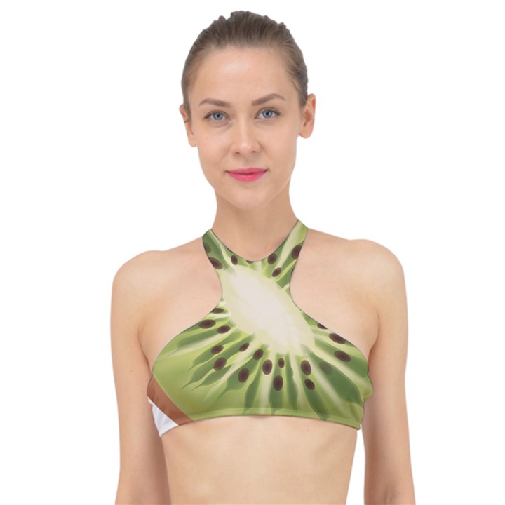 Kiwi Fruit Fresh Green Tasty Food High Neck Bikini Top