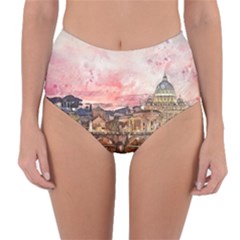 City Buildings Bridge Water River Reversible High-waist Bikini Bottoms by Simbadda