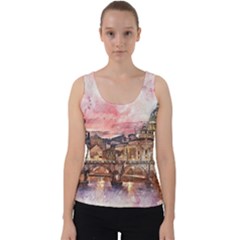 City Buildings Bridge Water River Velvet Tank Top by Simbadda