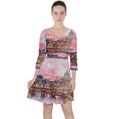 City Buildings Bridge Water River Ruffle Dress by Simbadda