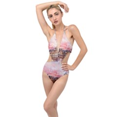 City Buildings Bridge Water River Plunging Cut Out Swimsuit by Simbadda