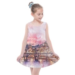 City Buildings Bridge Water River Kids  Summer Dress by Simbadda