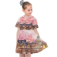 City Buildings Bridge Water River Kids  Sailor Dress by Simbadda