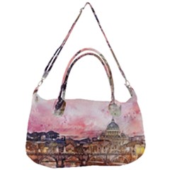 City Buildings Bridge Water River Removal Strap Handbag by Simbadda