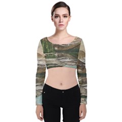 Glacier National Park Scenic View Velvet Long Sleeve Crop Top by Simbadda