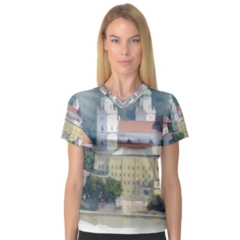 Architecture Old Sky Travel V-neck Sport Mesh Tee by Simbadda