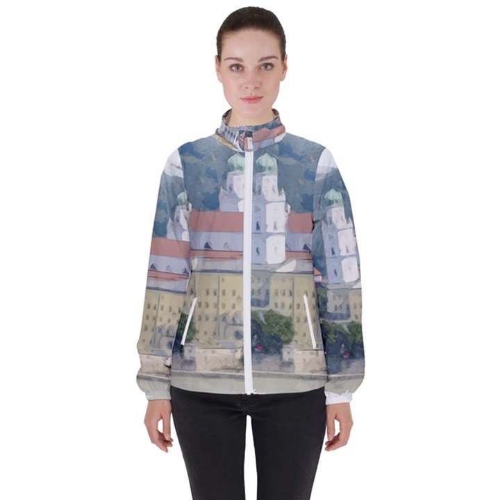 Architecture Old Sky Travel Women s High Neck Windbreaker