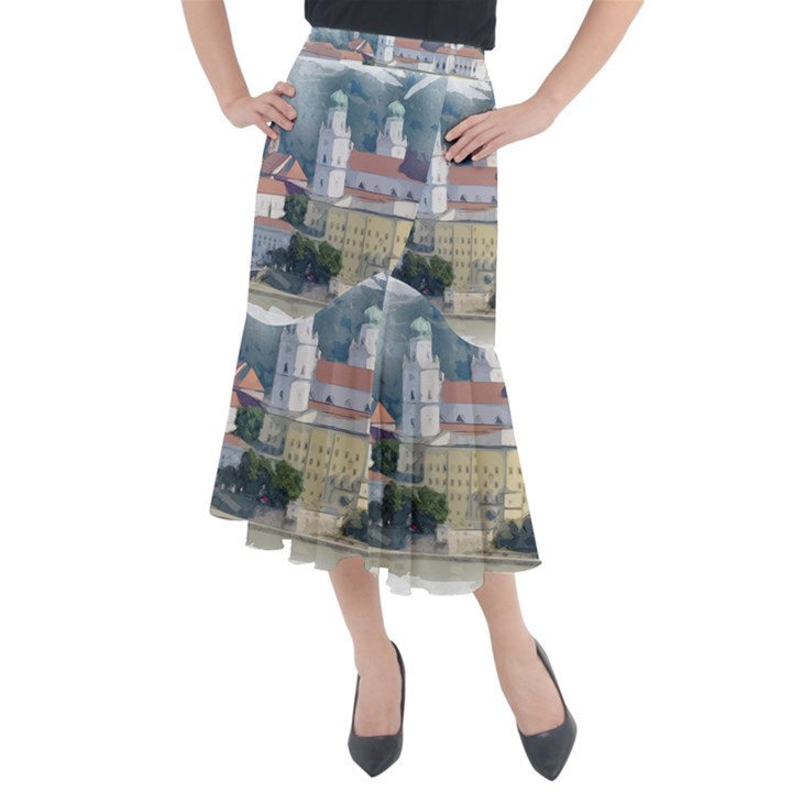 Architecture Old Sky Travel Midi Mermaid Skirt