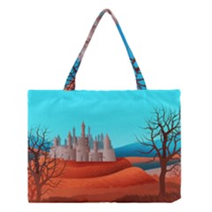 Castle Landscape Mountains Hills Medium Tote Bag by Simbadda