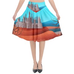 Castle Landscape Mountains Hills Flared Midi Skirt by Simbadda