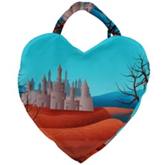 Castle Landscape Mountains Hills Giant Heart Shaped Tote by Simbadda