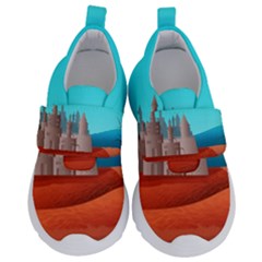 Castle Landscape Mountains Hills Kids  Velcro No Lace Shoes by Simbadda