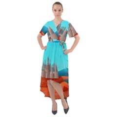 Castle Landscape Mountains Hills Front Wrap High Low Dress