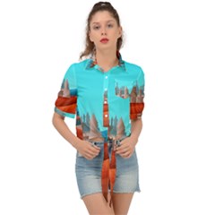 Castle Landscape Mountains Hills Tie Front Shirt 