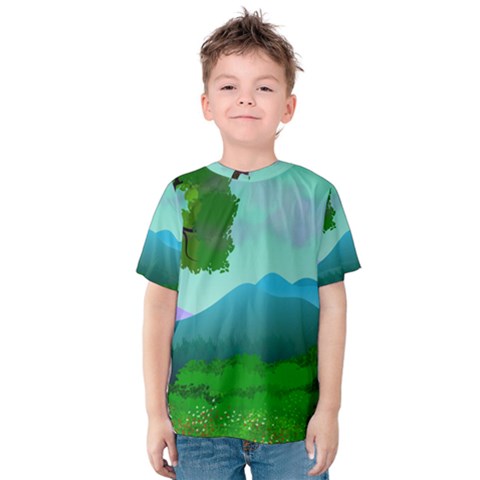 Landscape Illustration Nature Tree Kids  Cotton Tee by Simbadda