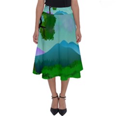 Landscape Illustration Nature Tree Perfect Length Midi Skirt by Simbadda