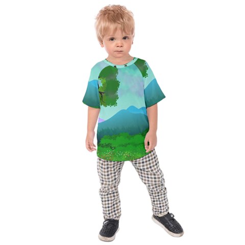 Landscape Illustration Nature Tree Kids  Raglan Tee by Simbadda