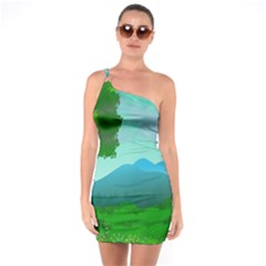 Landscape Illustration Nature Tree One Soulder Bodycon Dress