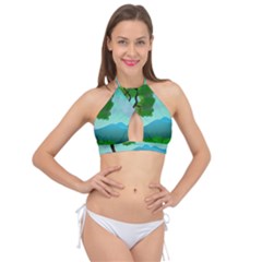 Landscape Illustration Nature Tree Cross Front Halter Bikini Top