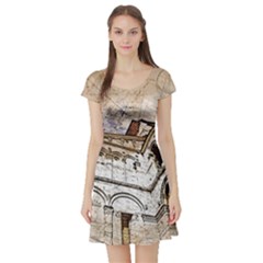 Building Architecture Columns Short Sleeve Skater Dress by Simbadda