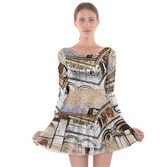 Building Architecture Columns Long Sleeve Skater Dress by Simbadda