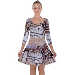 Building Architecture Columns Quarter Sleeve Skater Dress by Simbadda