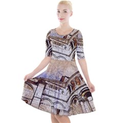 Building Architecture Columns Quarter Sleeve A-line Dress by Simbadda