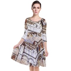 Building Architecture Columns Quarter Sleeve Waist Band Dress by Simbadda