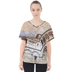 Building Architecture Columns V-neck Dolman Drape Top by Simbadda