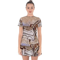 Building Architecture Columns Drop Hem Mini Chiffon Dress by Simbadda