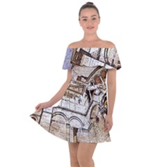 Building Architecture Columns Off Shoulder Velour Dress by Simbadda