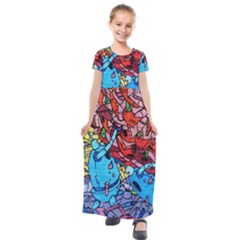 Graffiti Wall Mural Painting Arts Kids  Short Sleeve Maxi Dress by Simbadda