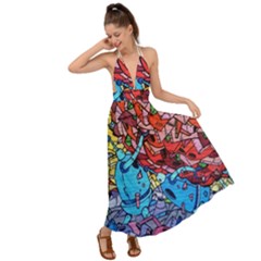 Graffiti Wall Mural Painting Arts Backless Maxi Beach Dress