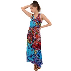 Graffiti Wall Mural Painting Arts V-neck Chiffon Maxi Dress by Simbadda