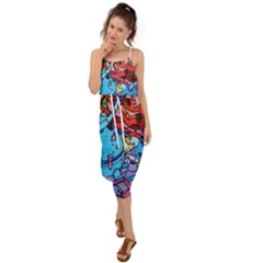 Graffiti Wall Mural Painting Arts Waist Tie Cover Up Chiffon Dress