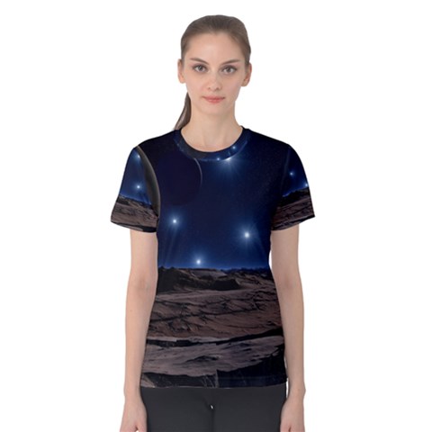 Lunar Landscape Star Brown Dwarf Women s Cotton Tee by Simbadda