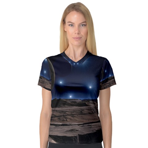 Lunar Landscape Star Brown Dwarf V-neck Sport Mesh Tee by Simbadda