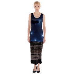 Lunar Landscape Star Brown Dwarf Fitted Maxi Dress by Simbadda