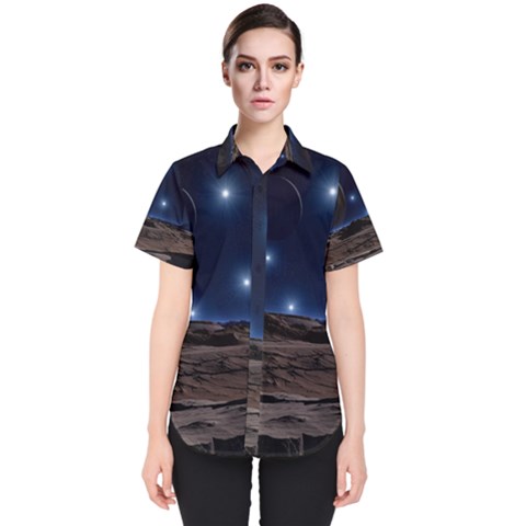 Lunar Landscape Star Brown Dwarf Women s Short Sleeve Shirt by Simbadda