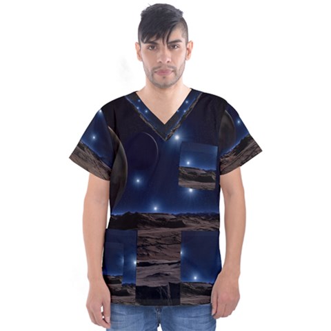 Lunar Landscape Star Brown Dwarf Men s V-neck Scrub Top by Simbadda